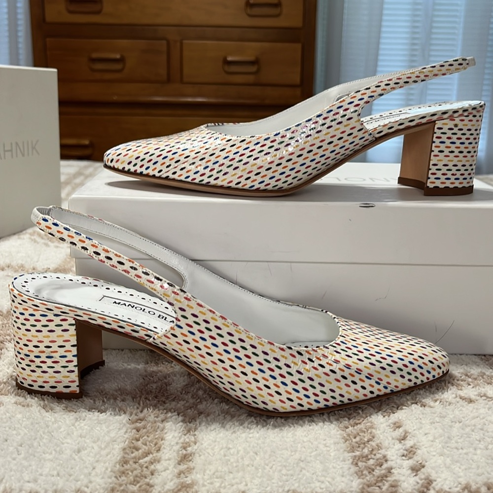 Manolo Blahnik Colorful Patterned snakeskin Slingback Heels